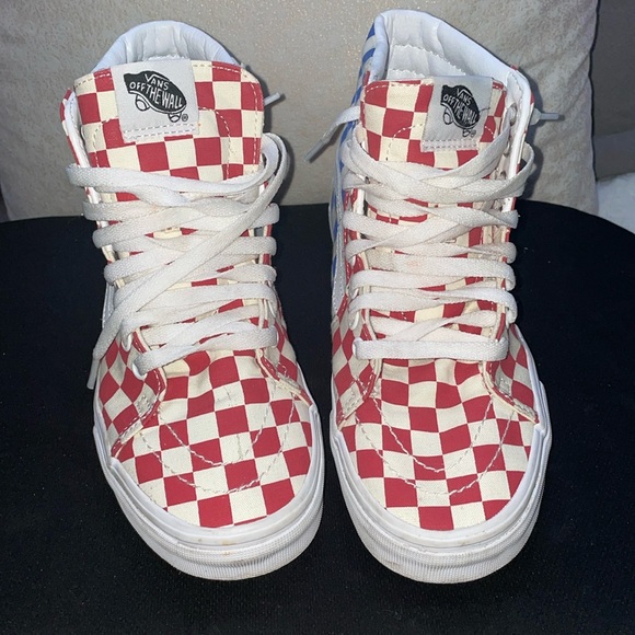 Vans Sk8 Hi Checkerboard Blue White Yellow Women's 7.0 Men's 5.5 pre-loved - Picture 1 of 6
